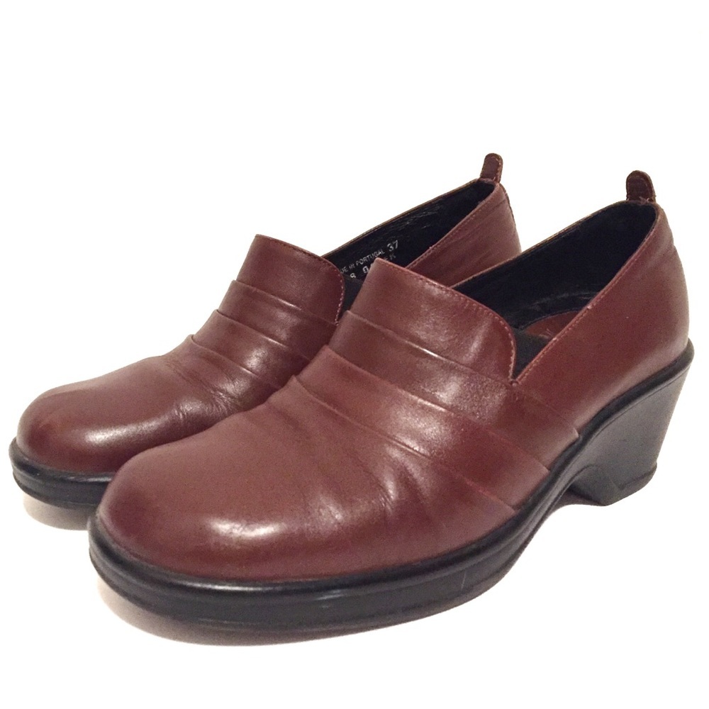 Dansko Women Brown Leather Slip On Clogs Shoes 37